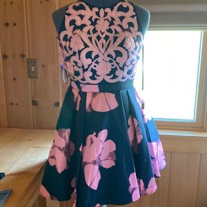 Glamour Terani Couture homecoming dress navy rose pink floral nwt size 4